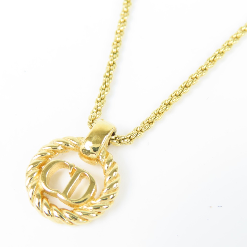 クリスチャンディオール CDロゴ 丸型 ヴィンテージ アクセサリー ネックレス GP ゴールド レディース【中古】極美品 本物 Christian Dior