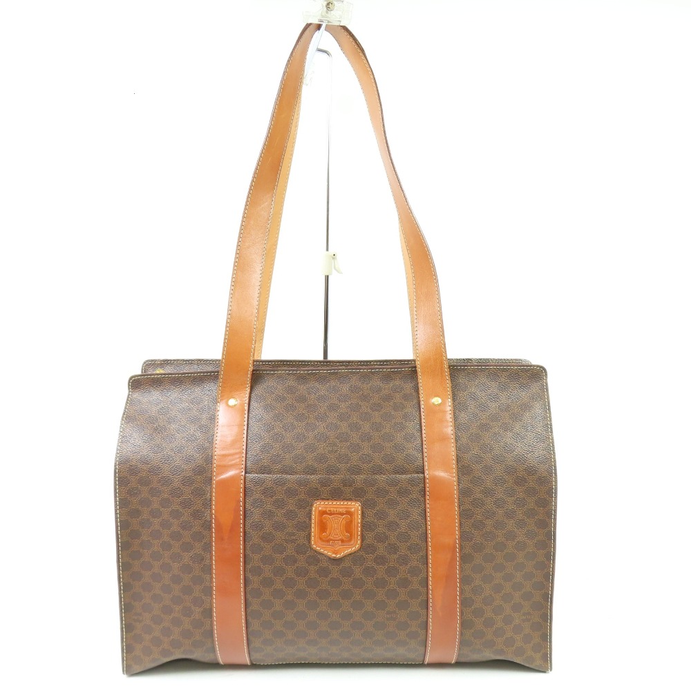 セリーヌ マカダム トートバッグ ショルダーバッグ PVC/レザー ブラウン レディース【中古】綺麗 本物 CELINE