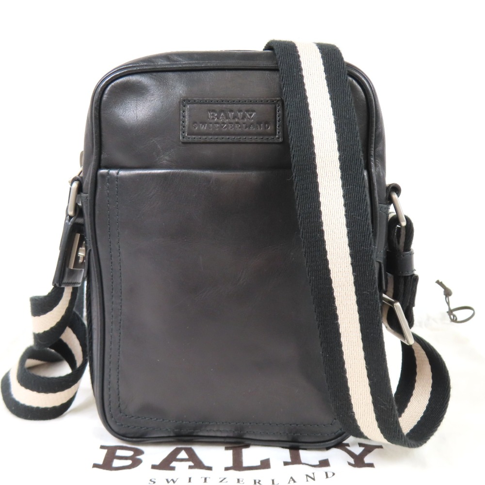 バリー TABELIO-SM ストライプ柄 斜め掛けOK ショルダーバッグ カーフ ブラック メンズ【中古】美品 本物 BALLY