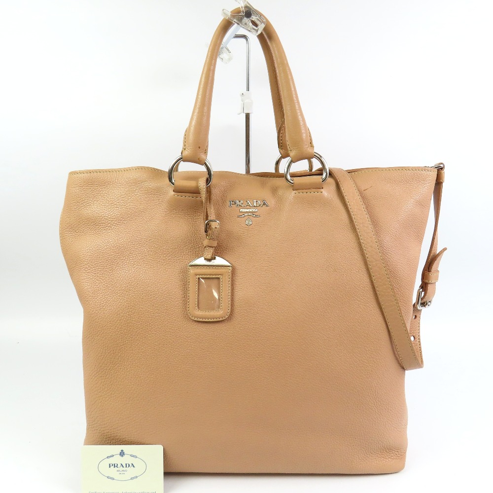 プラダ BN1713 ロゴ 2WAY ショルダーバッグ ハンドバッグ レザー ピンクベージュ レディース【中古】 本物 PRADA