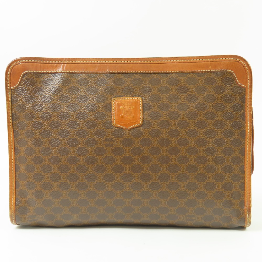 セリーヌ マカダム クラッチバッグ ポーチ ヴィンテージ セカンドバッグ PVC/レザー ブラウン メンズ【中古】 本物 CELINE