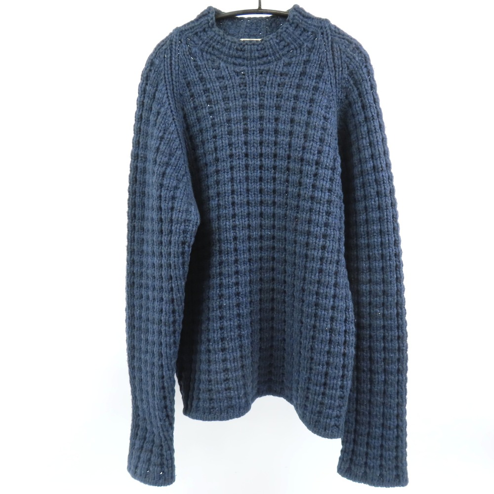 エルメス ローゲージニット トップス 長袖 ラウンドネック ヴィンテージ セーター ウール ネイビー メンズ【中古】綺麗 本物 HERMES