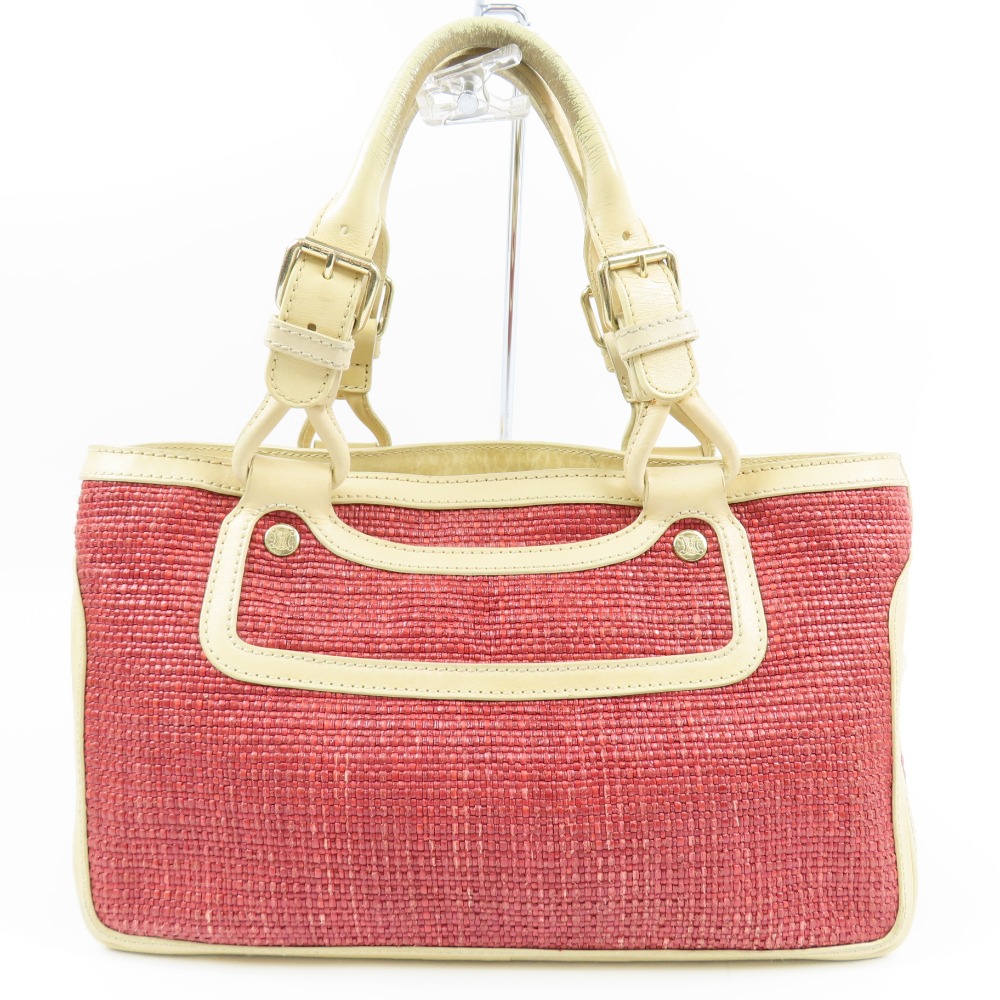 セリーヌ ブギー バッグ ヴィンテージ ハンドバッグ レザー/ラフィア レッド レディース【中古】 本物 CELINE