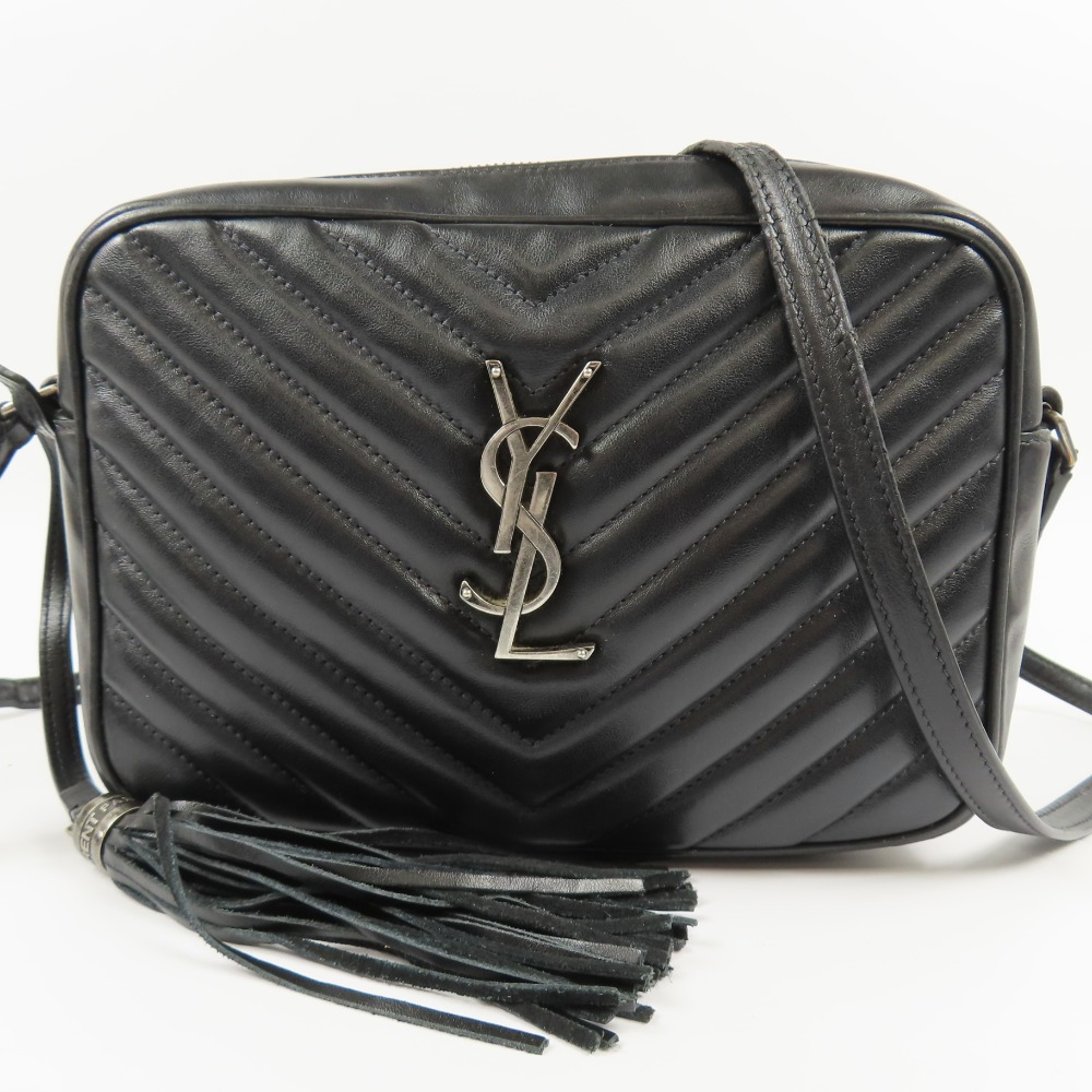 サンローラン ルー カメラバッグ フリンジ 斜め掛けOK ミニバッグ ショルダーバッグ レザー ブラック【中古】 本物 SAINT LAURENT