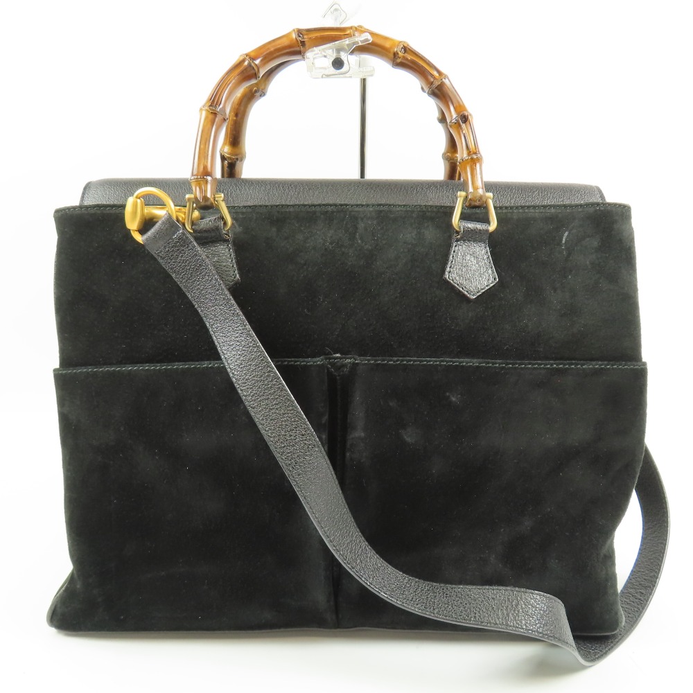 グッチ バンブーライン オールドグッチ 2WAY ショルダーバッグ ハンドバッグ スウェード/バンブー ブラック レディース【中古】綺麗 本物 GUCCI