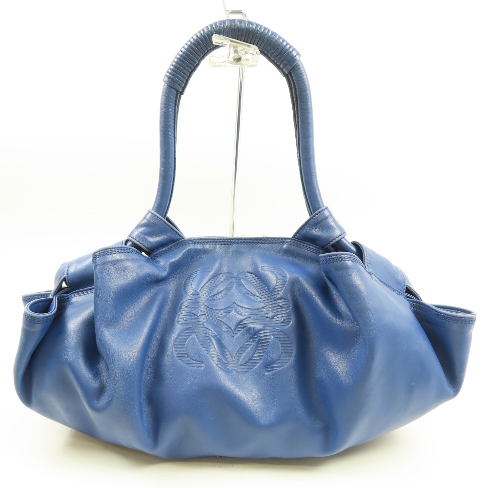 ロエベ ナッパアイレ アナグラム ハンドバッグ ショルダーバッグ レザー ブルー レディース【中古】綺麗 本物 LOEWE