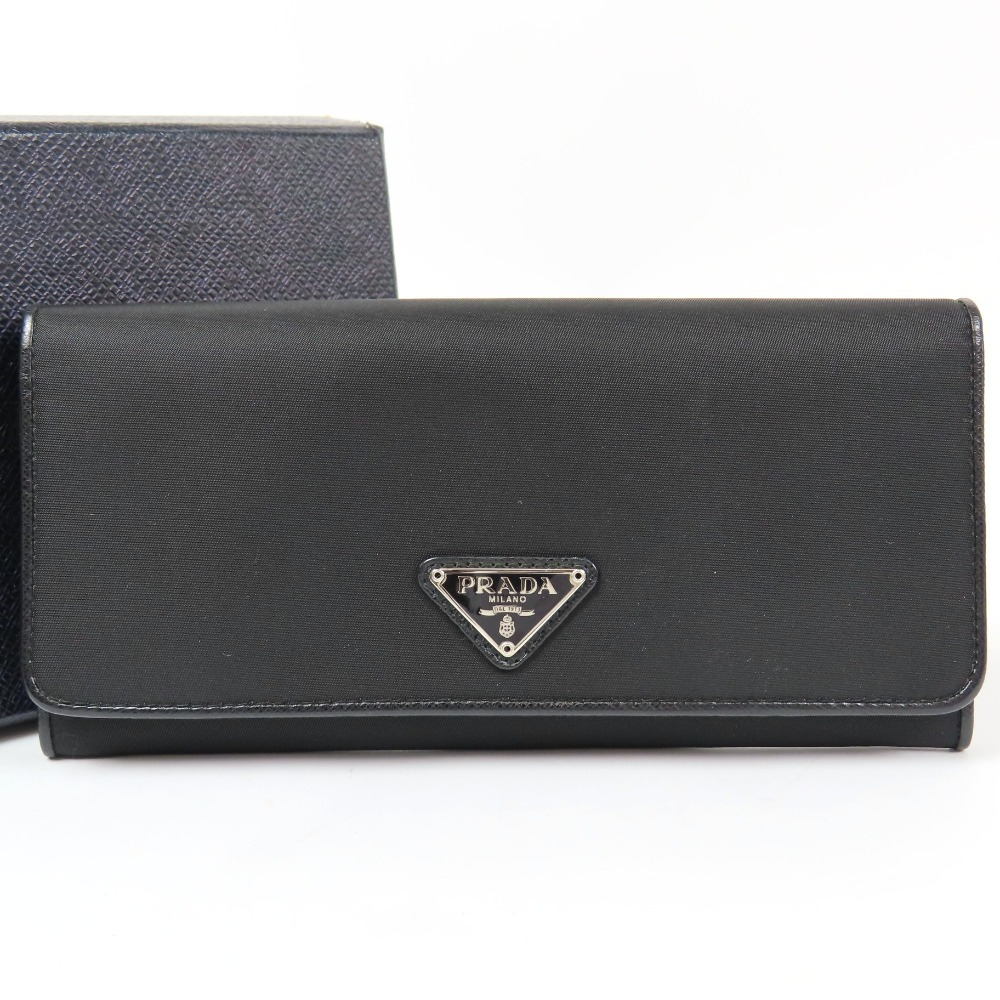 プラダ 三角ロゴ トライアングルロゴ ロングウォレット 長財布 ナイロン ブラック レディース【中古】極美品 本物 PRADA｜Hybrid
