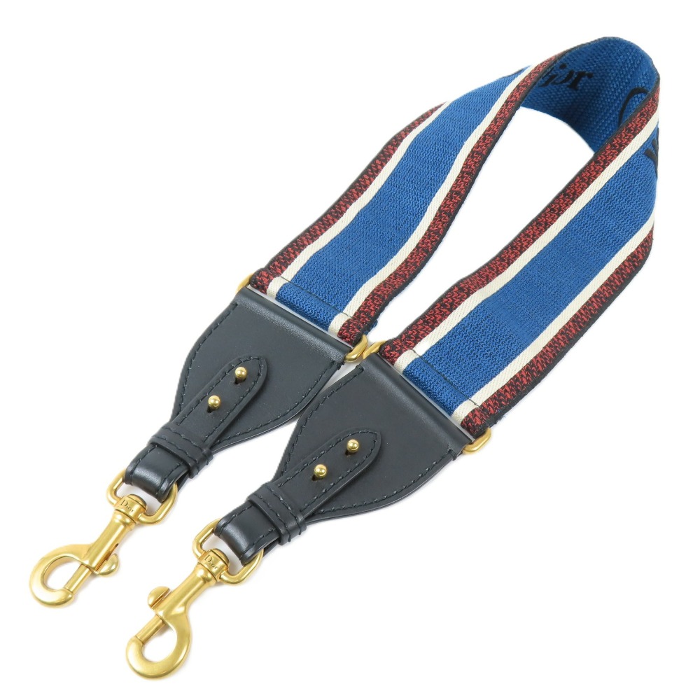クリスチャンディオール バッグ用 全長94cm ロゴ ストライプ ショルダーストラップ キャンバス/レザー ブルー レディース【中古】未使用品 本物 Christian Dior|Hybrid