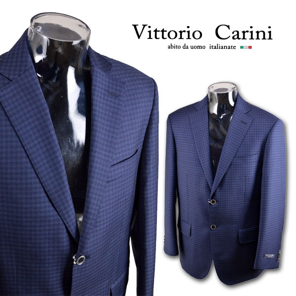 【 送料無料 50%OFF 】 カリーニ メンズ ジャケット S 8230-6007-53 [ Carini ブレザー 毛 ウール 春夏 紺 ネイビー チェック アウトレット セール sale 小さいサイズ おしゃれ かっこいい プレゼント ギフト 夏 ]