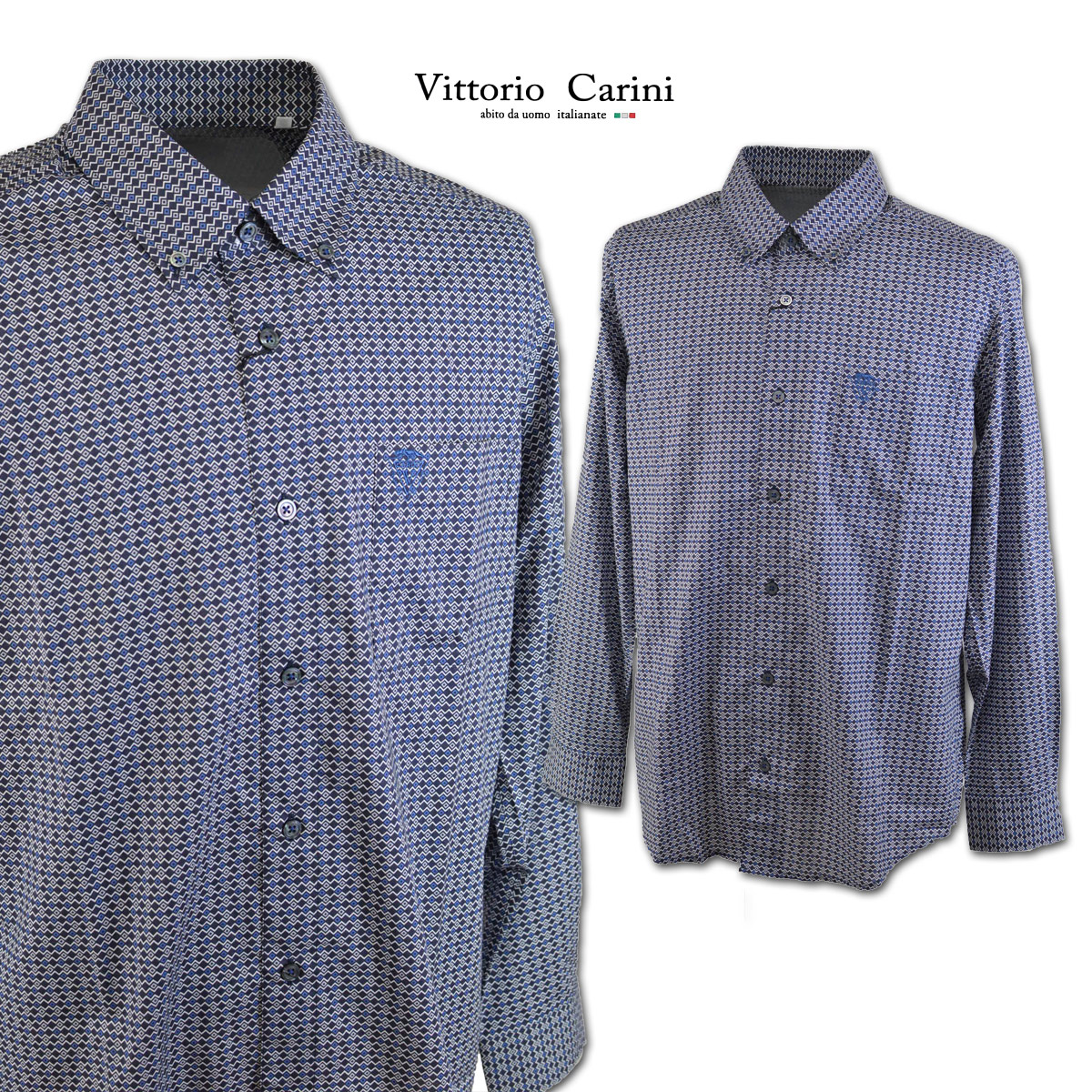 カリーニ 長袖シャツ メンズ 春夏用 紺 M L 2230-1007-51 【 送料無料 】[ Carini 旅行 長袖 シャツ ウェア かっこいい おしゃれ ギフト プレゼント 高級 大きいサイズ アウトレット セール sale 夏 ]