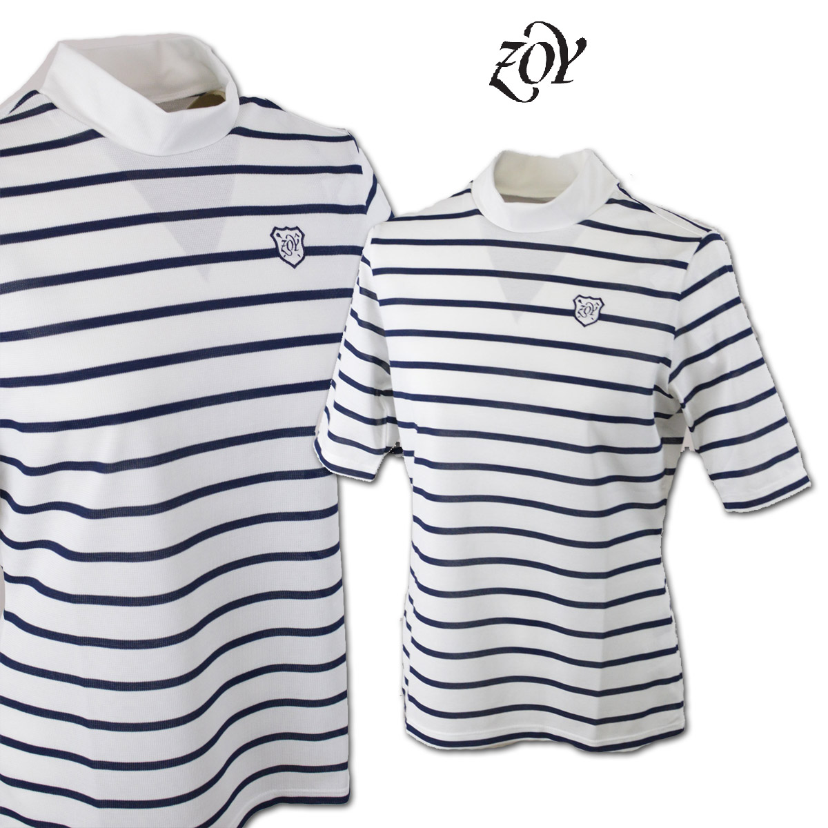 ZOY 半袖ハイネックシャツ レディース 春夏用 白 紺 S M 071632021-01 【 送料無料 】[ ゾーイ ゾイ ゴルフウェア 半袖 シャツ ハイネック 吸汗速乾 ゴルフ golf 高級 レア プレゼント ギフト モックネック 半袖モック セール アウトレット ]
