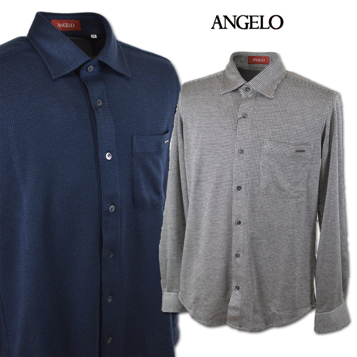 アンジェロ 長袖シャツ メンズ 秋冬用 紺 グレー M L LL 25-1003-04 【 送料無料 】 [ ANGELO 長袖 シャツ 綿 コットン 大きいサイズ ゴルフ かっこいい おしゃれ プレゼント ギフト セール アウトレット アンジェロジャパン ]