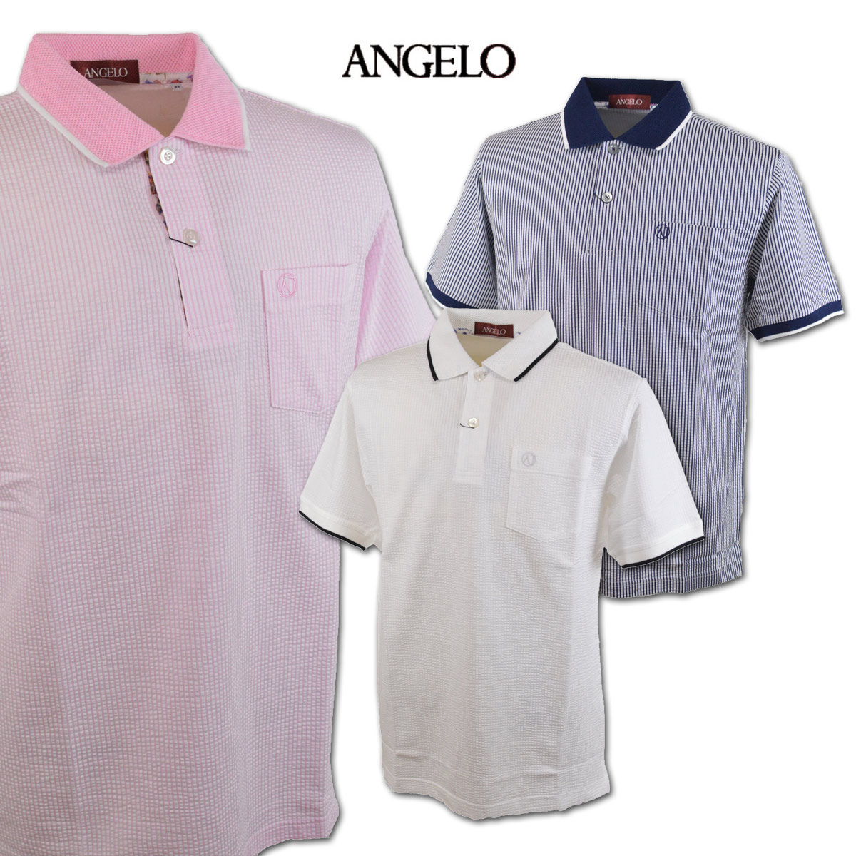 アンジェロ 半袖ポロシャツ メンズ 春夏用 白 紺 ピンク M L LL 31-2801-04【 送料無料 】 [ ANGELO 半袖 ポロシャツ ポロ 綿 コットン 大きいサイズ ゴルフ かっこいい おしゃれ プレゼント ギフト 夏 セール アウトレット アンジェロジャパン ]｜ＲＯＵＮＤ ＯＶＥＲ