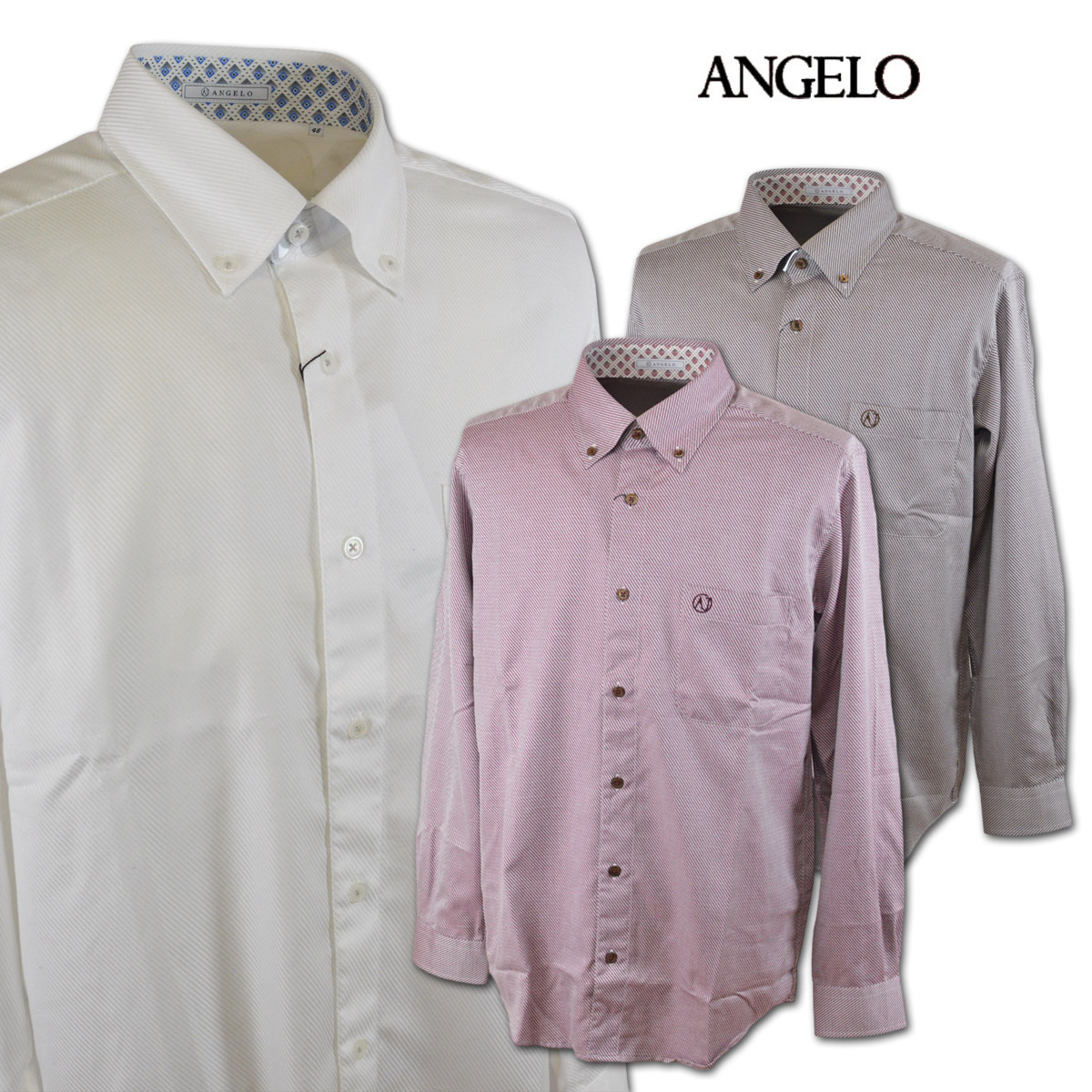 アンジェロ 長袖シャツ メンズ 秋冬用 白 茶 赤 M L LL 35-1104-04 【 送料無料 】 [ ANGELO 長袖 シャツ 大きいサイズ ゴルフ かっこいい おしゃれ プレゼント ギフト セール アウトレット アンジェロジャパン ]