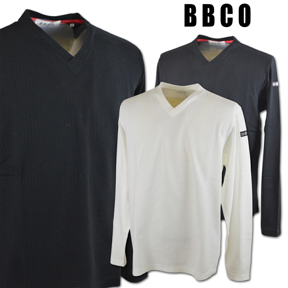 ビビコ 長袖Tシャツ メンズ 秋冬用 黒 白 M L LL 3L 35-1701-01 【 送料無料 】 [ BBCO 長袖 Tシャツ ロンT Vネック 大きいサイズ ゴルフ かっこいい おしゃれ プレゼント ギフト セール アウトレット アンジェロジャパン ]