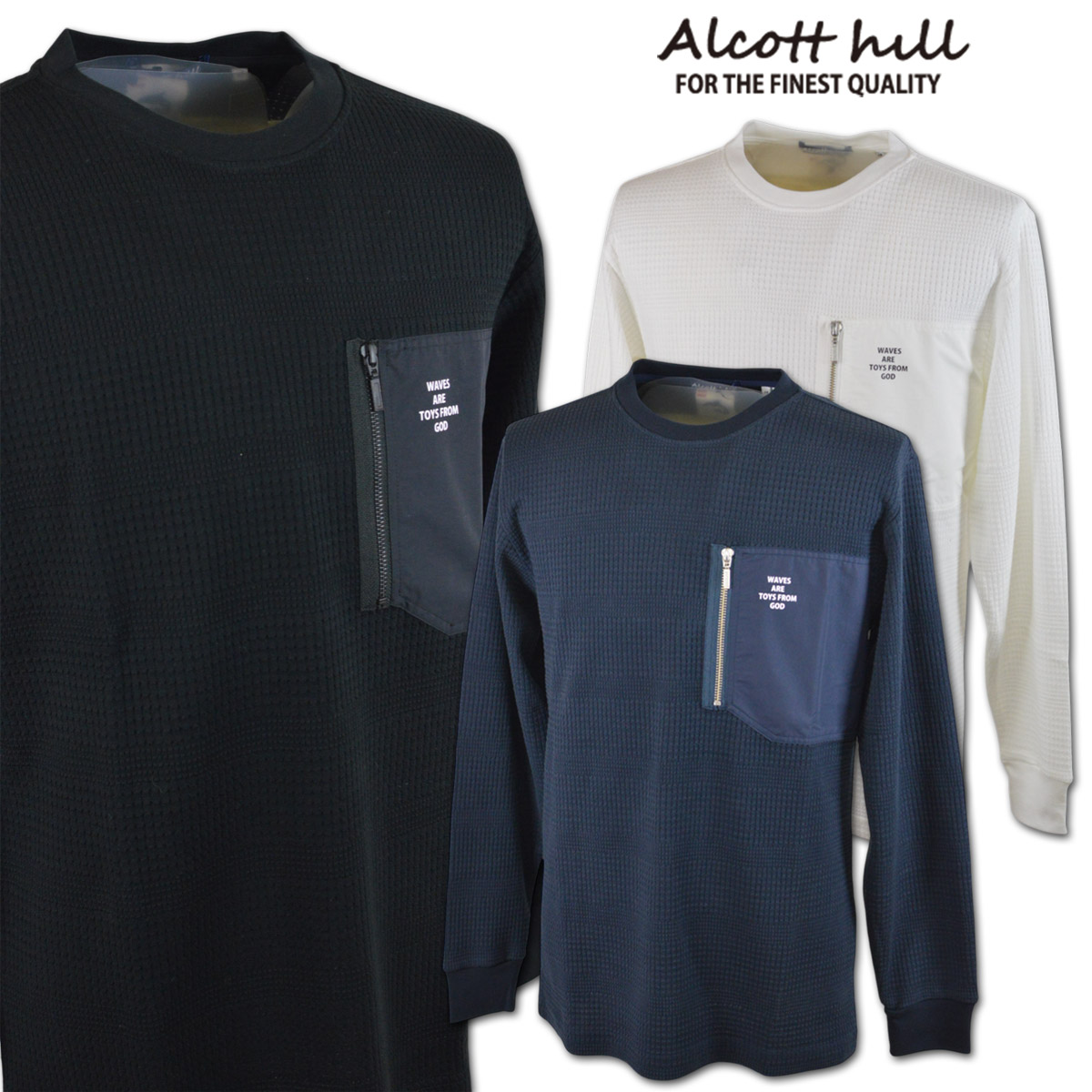 アルコットヒル 長袖Tシャツ メンズ 秋冬用 白 黒 グレー M L LL 45-1504-10【 送料無料 】 [ Alcott hill 長袖 Tシャツ ロンT 大きいサイズ 春 インナー かっこいい おしゃれ プレゼント ギフト セール アウトレット ]｜ＲＯＵＮＤ ＯＶＥＲ