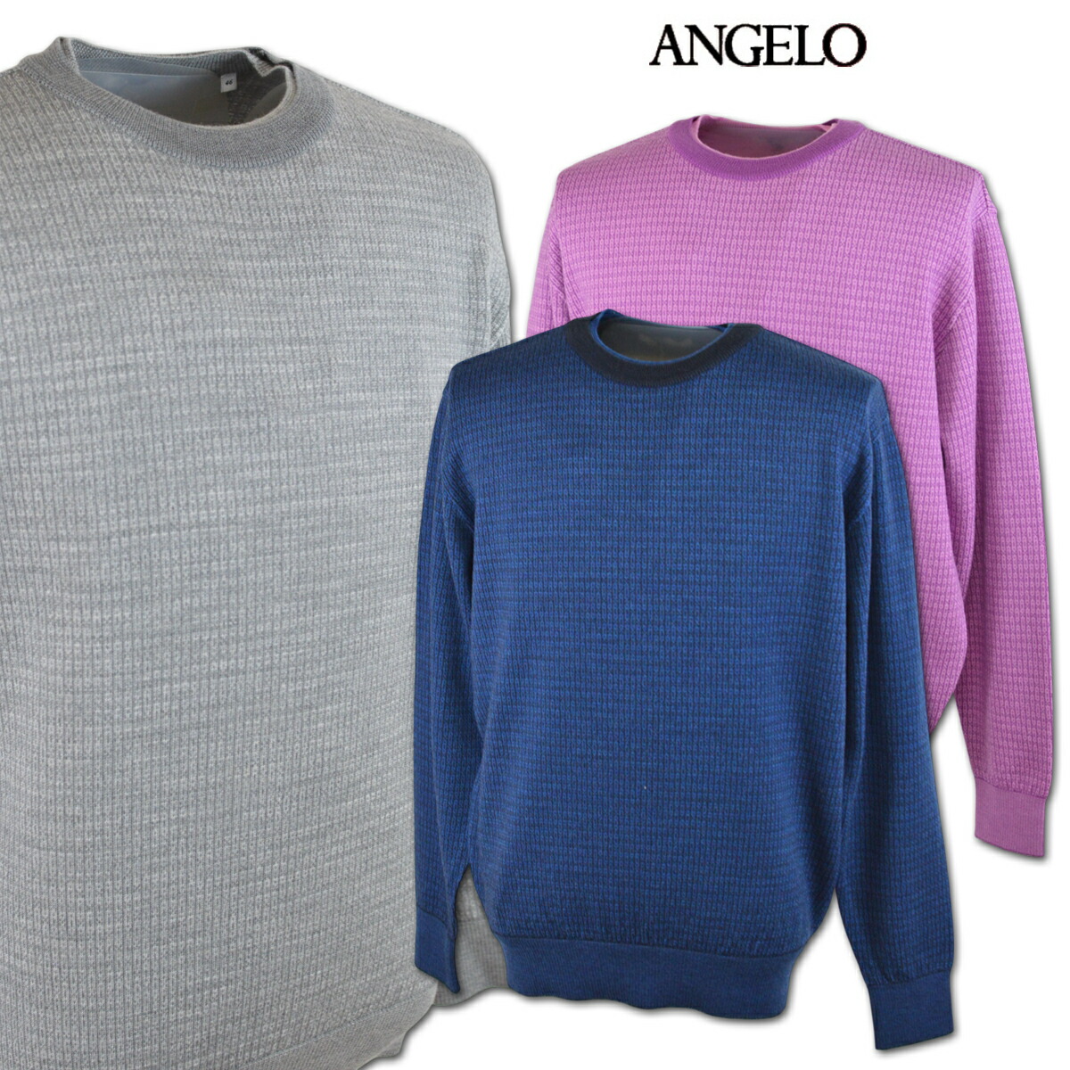 アンジェロ セーター メンズ 秋冬用 紺 グレー ピンク M L LL 45-7002-04 【 送料無料 】 [ ANGELO 長袖 ウール 大きいサイズ ゴルフ かっこいい おしゃれ プレゼント ギフト セール アウトレット アンジェロジャパン ]