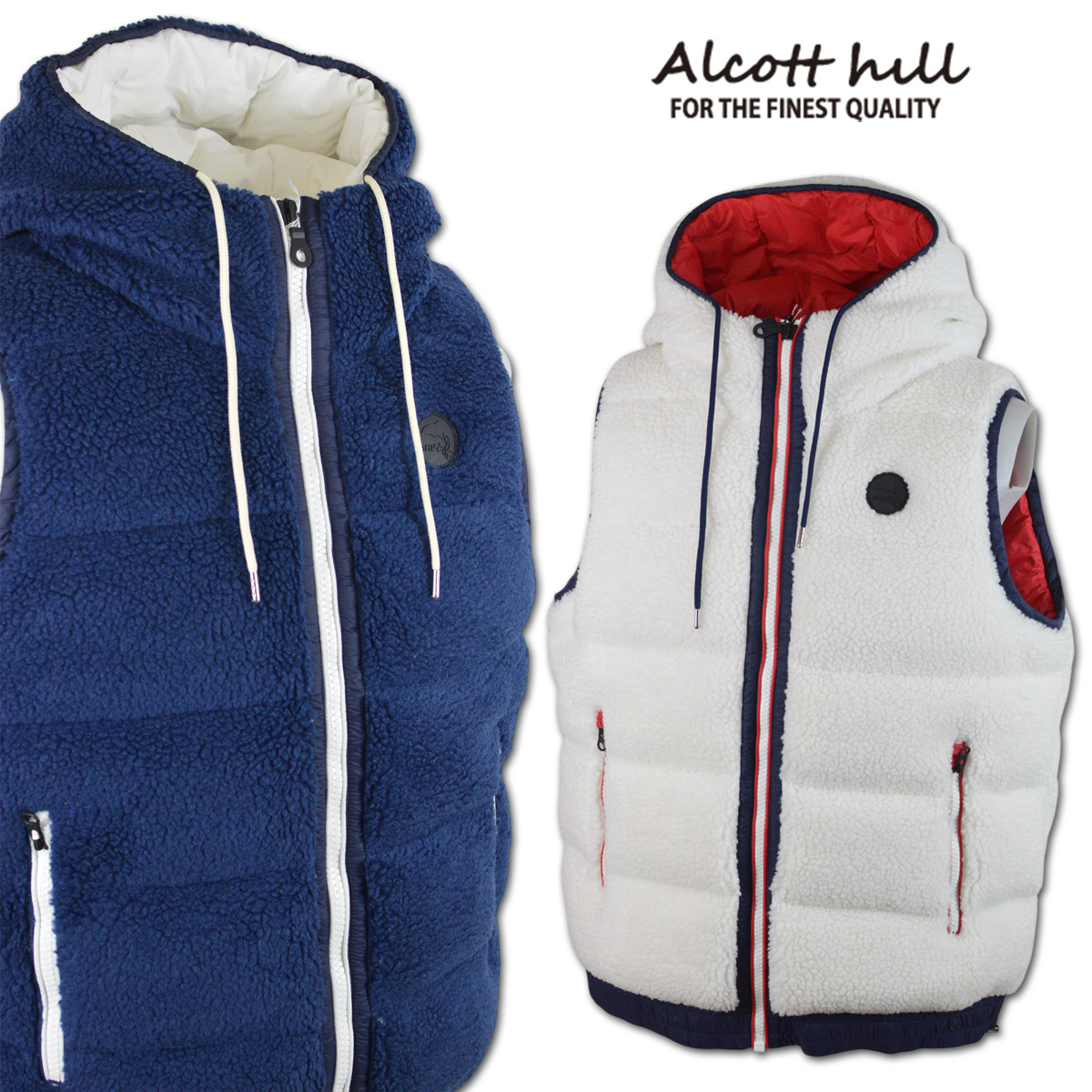 アルコットヒル ダウンベスト メンズ 秋冬用 紺 白  M L LL 47-3501-10<br>【  送料無料 】 [ Alcott hill ベスト ダウン 大きいサイズ ゴルフ かっこいい おしゃれ プレゼント ギフト 父の日 ]