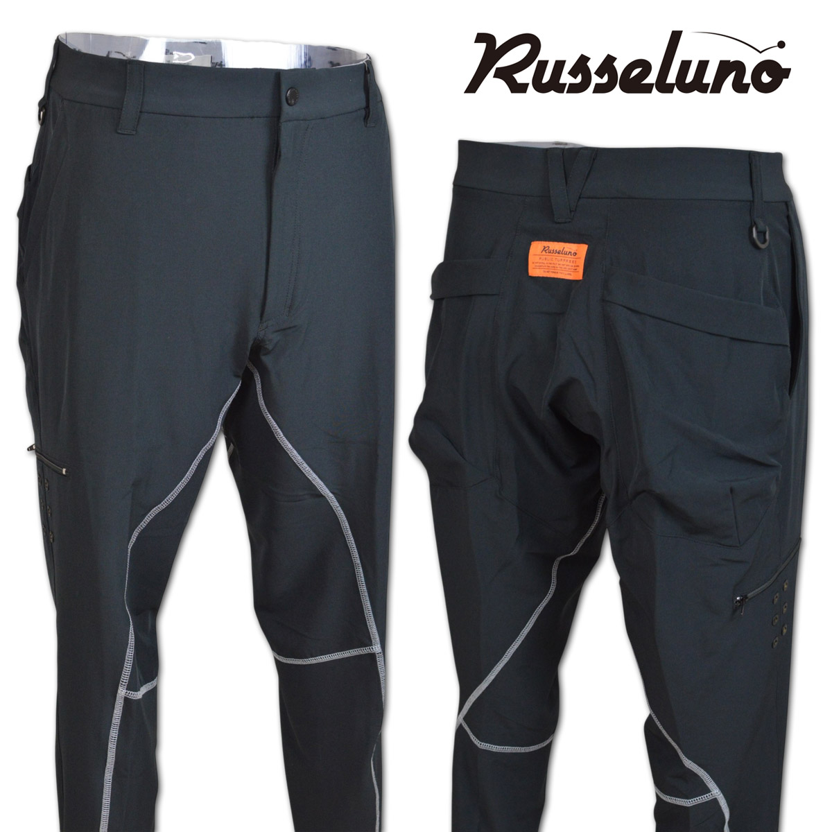 ラッセルノ パンツ メンズ 春夏用 黒 M L LL rs2610702 【 送料無料 】 [ Russeluno ストレッチ STITCH SLIM LONG PANTS ステッチスリムロングパンツ ゴルフ ウェア ゴルフウェア 新作 ギフト プレゼント ]
