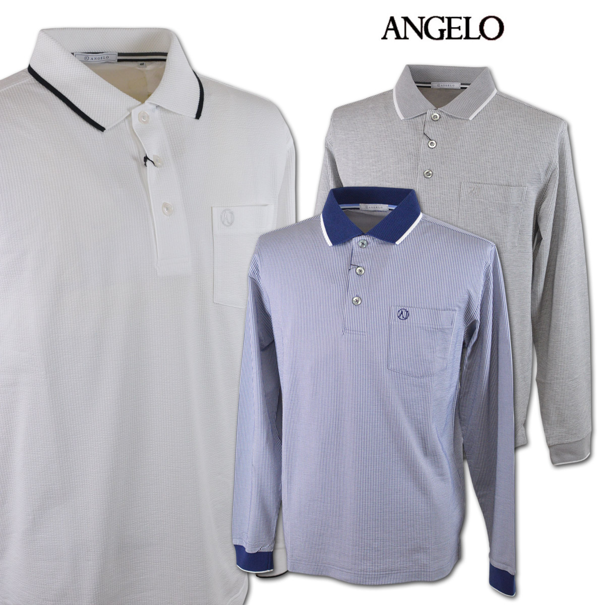 アンジェロ 長袖ポロシャツ メンズ 春夏用 白 青 グレー M L LL 51-1802-04 【 送料無料 】 [ ANGELO 長袖 ポロシャツ ポロ 大きいサイズ ゴルフ かっこいい おしゃれ ゆったり プレゼント ギフト 即納 ]