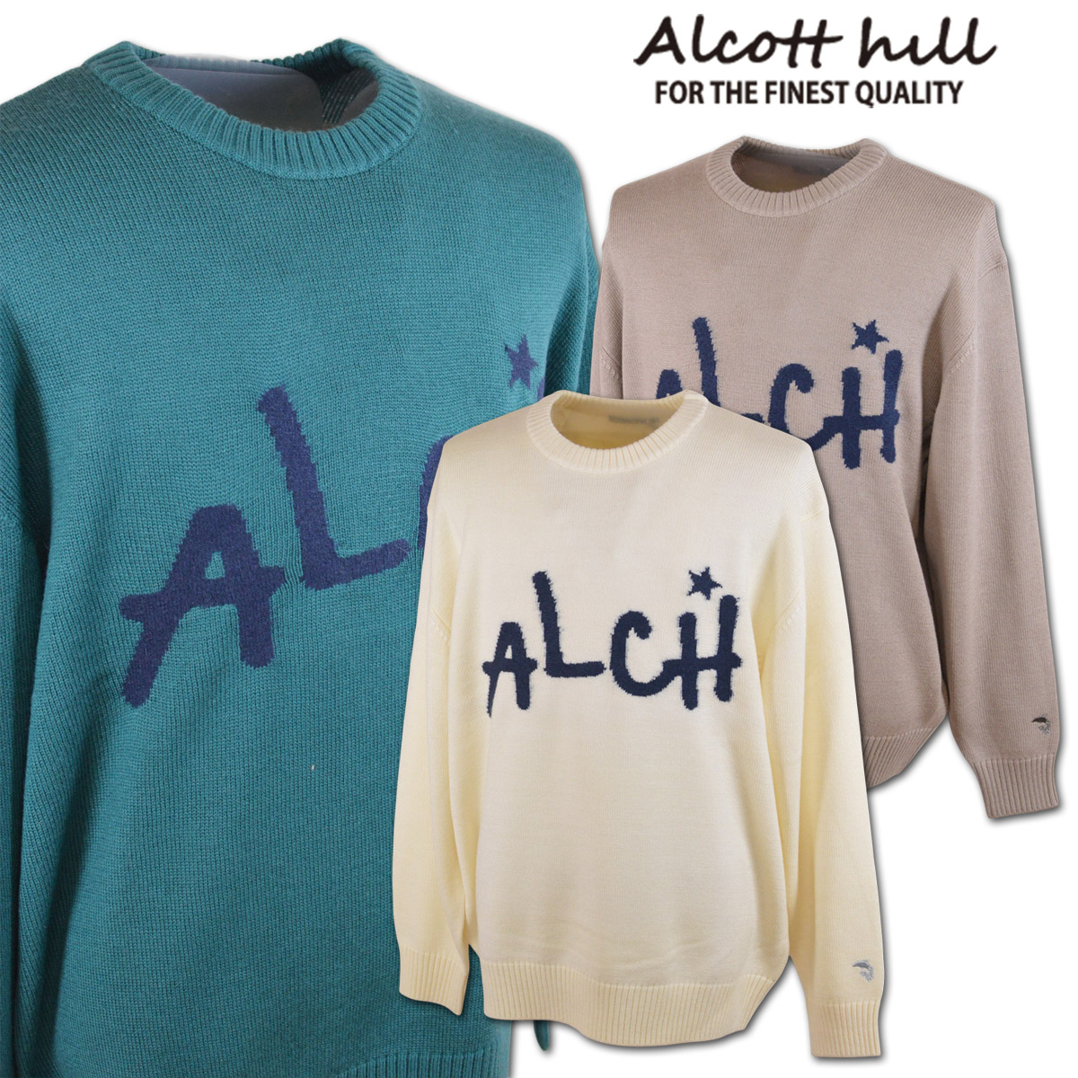 アルコットヒル セーター メンズ 秋冬用 グリーン 茶 グリーン M L LL a35-7002-10 【 送料無料 】 [ Alcott hill 長袖 大きいサイズ ゴルフ かっこいい おしゃれ ゆったり プレゼント ギフト 即納 ]