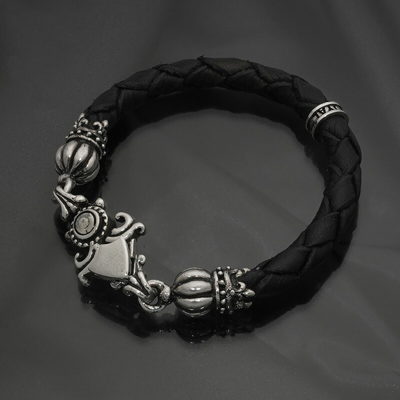ロイヤルオーダー【公式】【ブレスレット】Thick braided bracelet w/ Crown Tips and Shield Clip 【ROYAL ORDER】｜ロイヤルオーダーストア