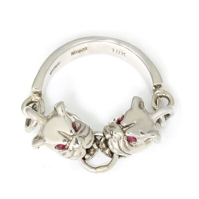 ロイヤルオーダー【公式】【リング】MINI PIT BULL w/ Ruby EYES 18K WHITEGOLD【ROYAL ORDER】|ロイヤルオーダーストア