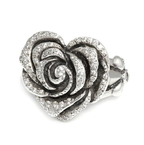 ロイヤルオーダー【公式】【リング】 Heart Rose with Pave CZ Center PCZ & 2Side CZ 【ROYAL ORDER】