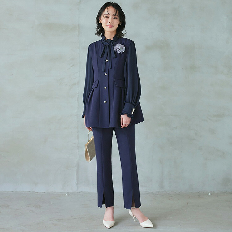 ストレッチ】レディース ママスーツ パンツスーツ セットアップ