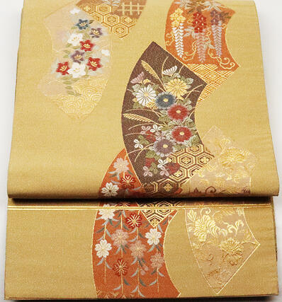 ＼ 20％offクーポン ／ 留袖用 綴れ袋帯 正絹 金花扇 菊 桜 唐花 藤 Mサイズ F4465 美品 公式行事 リサイクル 中古 レディース シルク オールシーズン 成人式 入学式 卒業式 中古美品 仕立て上がり激安 在庫限り ギフト 激安 まとめ買い 在庫限り 送料無料
