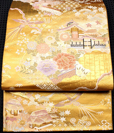 ＼ 20％offクーポン ／ 留袖用 袋帯 正絹 九百錦 純銀箔 純金箔 屋敷絵巻 Sサイズ F3371 美品 レディース シルク オールシーズン 入学式 卒業式 結婚式 レディース オールシーズン 仕立て上がり ギフト 成人式 入学式 卒業式 結婚式 激安 まとめ買い 在庫限り 送料無料