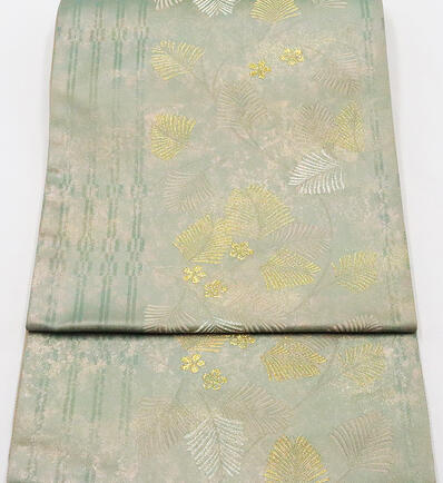 ＼ 20％offクーポン ／ お洒落訪問着用 袋帯 正絹 緑 金引箔 松 梅 Lサイズ F5631 未使用品 公式行事 レディース シルク レディース オールシーズン 仕立て上がり 成人式 入学式 卒業式 結婚式まとめ買い 在庫限り ギフト 激安 まとめ買い 在庫限り 送料無料
