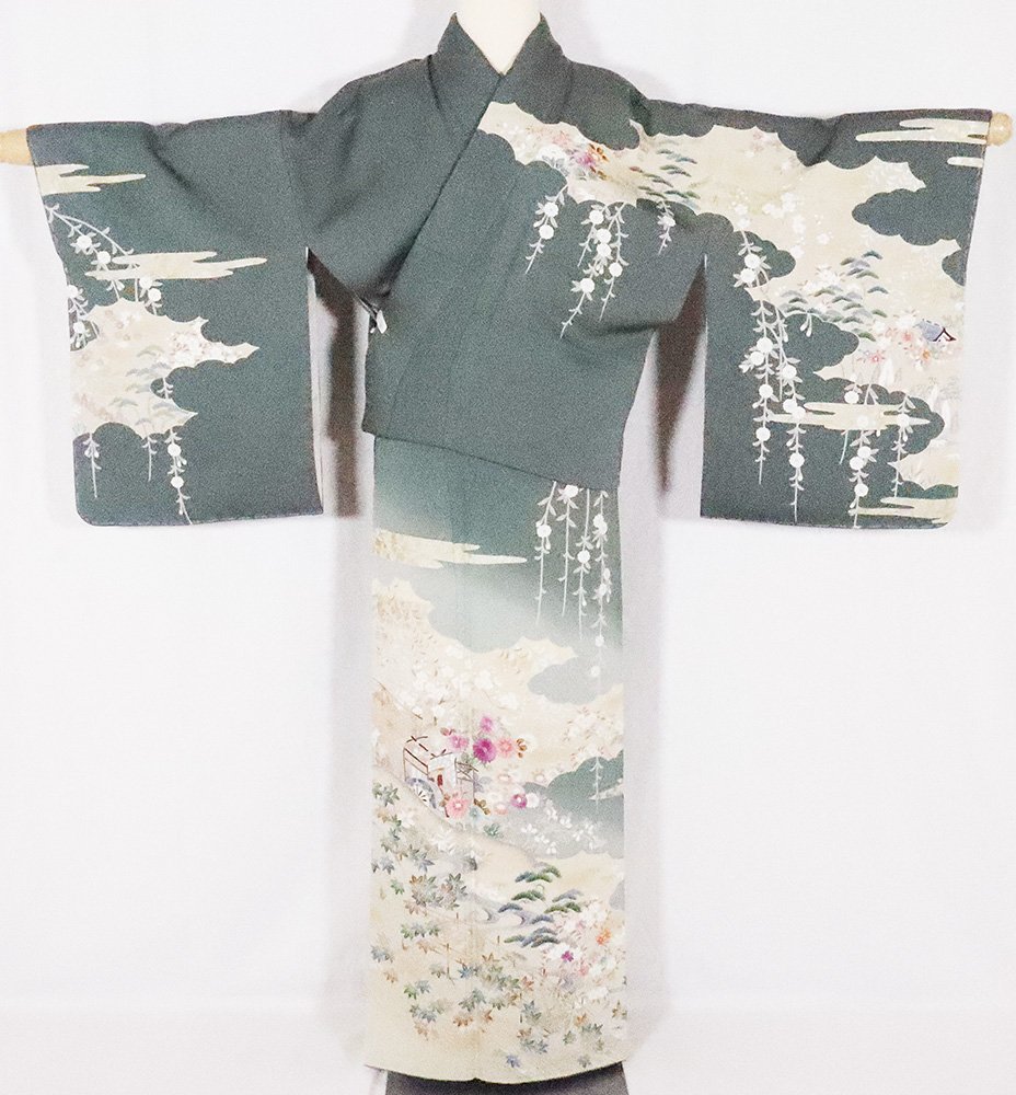 ＼ 20％offクーポン券 ／ 聚楽謹製 天津御姉紫 短い訪問着 袷 正絹 緑 ベージュ 暈し 紫刺しゅう菊 L大きさ ki26336 御召しもの レディース オール時節 はいり込む式 卒式 美品  まとめ買い 店卸し資産極限点 差し上げ物  激安  まとめ買い   店卸し資産極限点 当日送りとどける 即納  最強またの日送りとどける 貨物輸送無料  差し上げ物