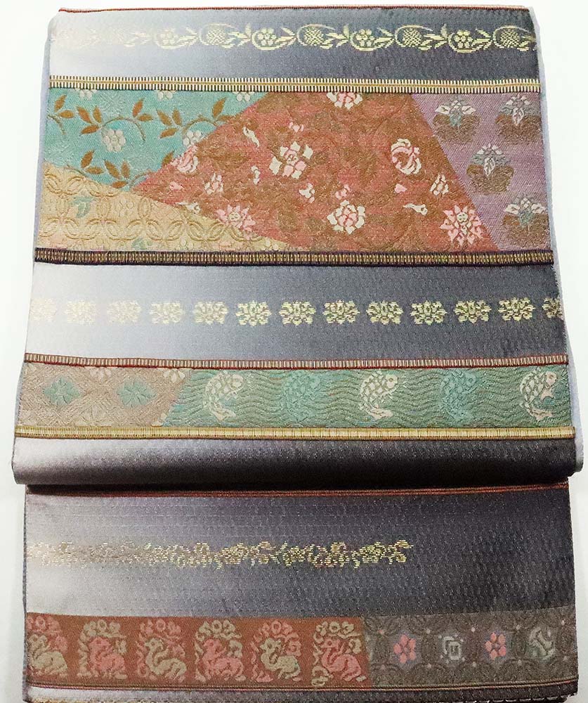 ＼ 特売品 ／ 留袖用 袋帯 紫 白 唐花 荒磯 花兎 横縞 F5396 美品 公式行事 Lサイズ レディース シルク オールシーズン 入学式 卒業式 結婚式 仕立て上がり まとめ買い 在庫限 ギフト 激安 まとめ買い 在庫限り 当日発送 即納 最強翌日配送 送料込み