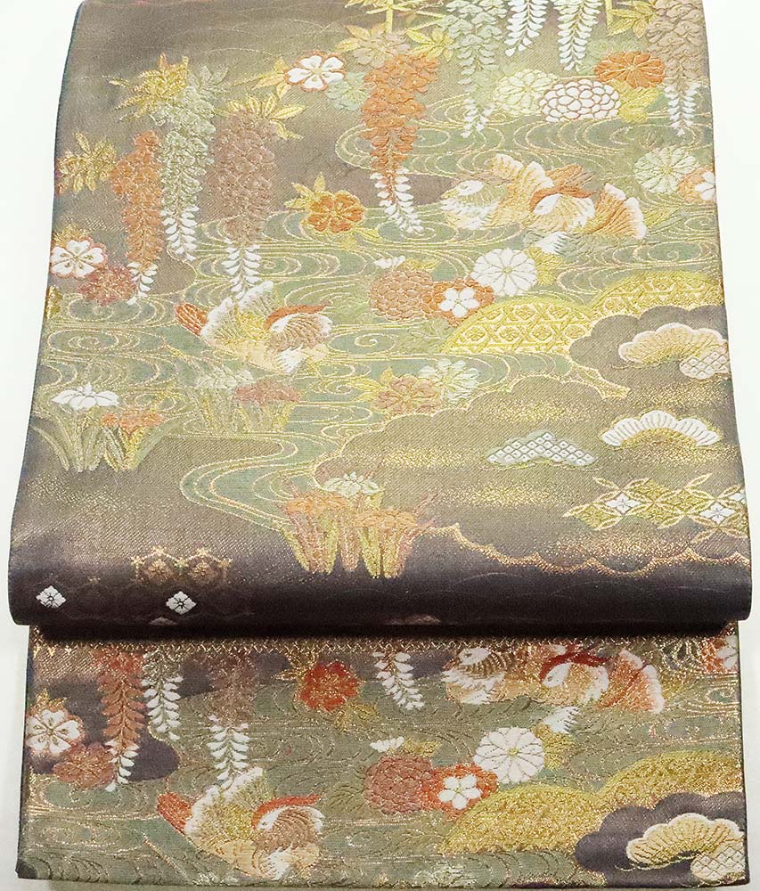 ＼ 20％offクーポン ／ 留袖用 袋帯 グレー 金 花鳥紋 F5403 美品 Mサイズ レディース シルク オールシーズン 入学式 卒業式 結婚式 中古美品 仕立て上がり まとめ買い 在庫限 ギフト 激安 まとめ買い 在庫限り 当日発送 即納 最強翌日配送 送料無料 ギフト｜さかえや着物