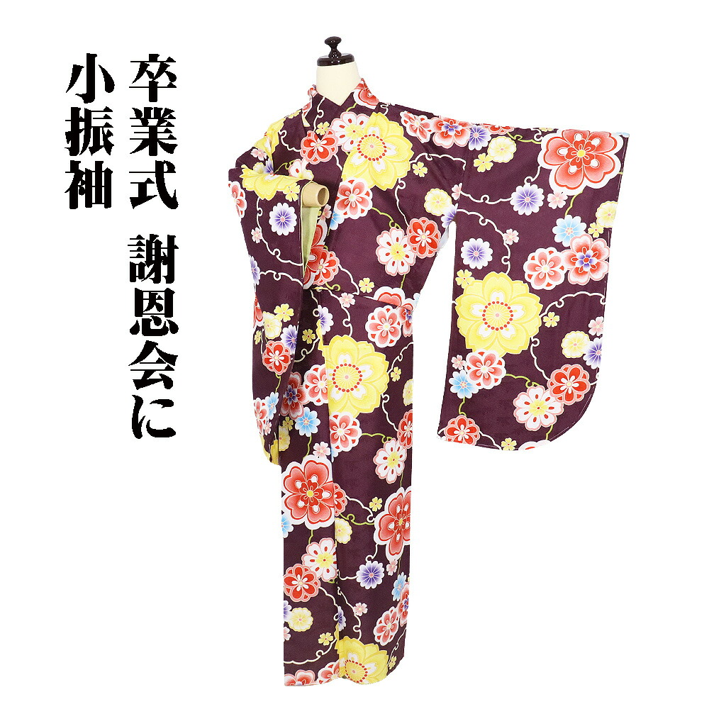＼ 20％offクーポン ／ ＼ 本日の特売品 ／ 小振袖 二尺袖 袷 化繊 濃茶紫 桜 梅 菊 Fサイズ KFR7 新品 レディース ギフト 卒業式 謝恩会 フォーマル 送料無料