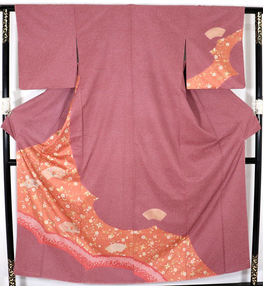 ＼ 20％offクーポン ／ 訪問着 袷 正絹 赤紫 絞り 流水 扇 蝶 桜 刺繍 草花 Sサイズ ki27326 未使用品 入学式 卒業式 オールシーズン ギフト 激安 まとめ買い 在庫限り 当日発送 即納 最強翌日配送 送料無料
