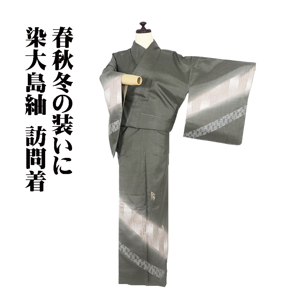 ＼ 20％offクーポン券 ／ 染大島紬 短い訪問着 袷 正絹 緑 暈し 刺しゅう 幾何学飾りつけ 小透かし彫り 染 飛び縞 小透かし彫り 曲がった縞 M大きさ ki31579 美品 セミフォーマル 貨物輸送無料  差し上げ物 差し上げ物