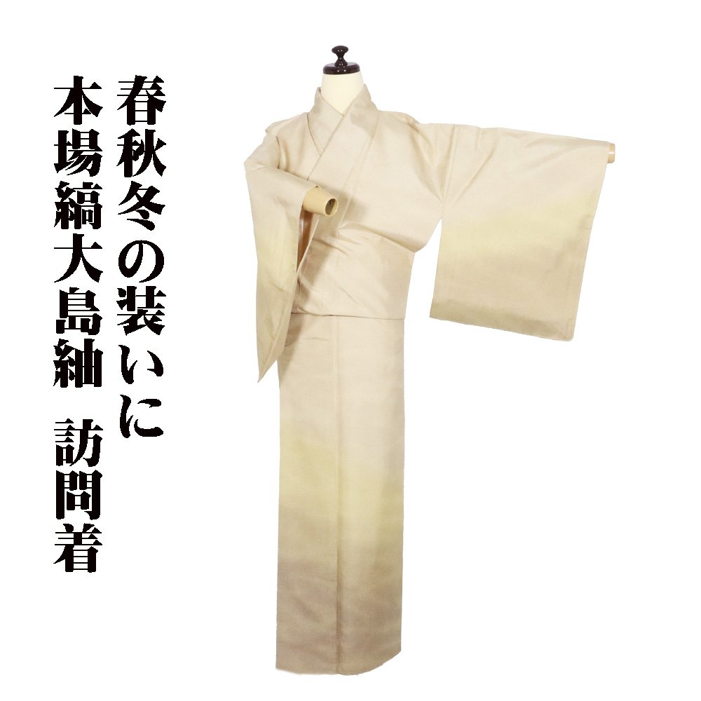 \ 20%offクーポン / 染大島紬 訪問着 袷 正絹 ベージュ 黄緑 赤茶 暈し 7号 Lサイズ ki29642 新品 ほうもんぎ houmongi レディース シルク ギフト 最強翌日配送 送料無料 ギフト ギフト|さかえや着物