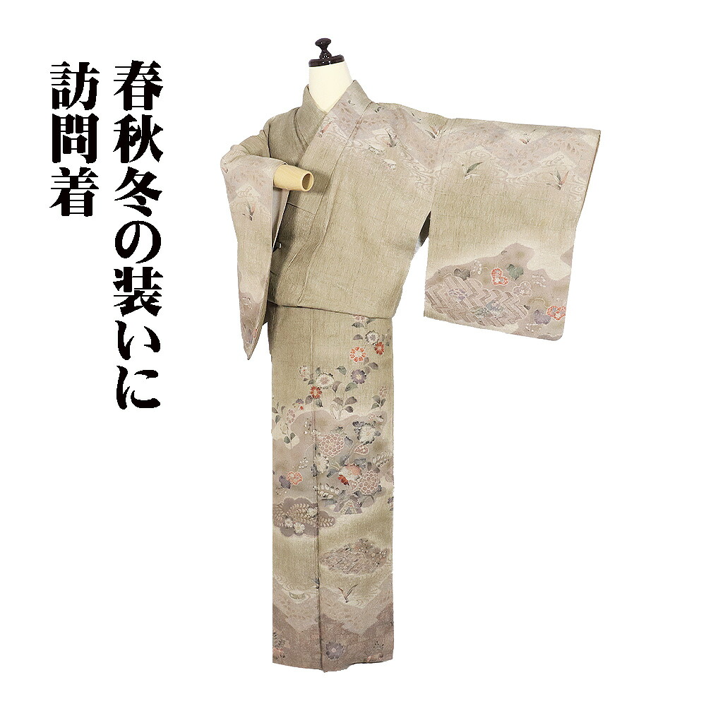 \ 20%offクーポン / 訪問着 袷 正絹 緑 薄緑 ふくれ織 辻が花 草花 トールサイズ ki31691 美品 レディース シルク ギフト フォーマル 30代 40代 50代 送料無料 ギフト ギフト|さかえや着物