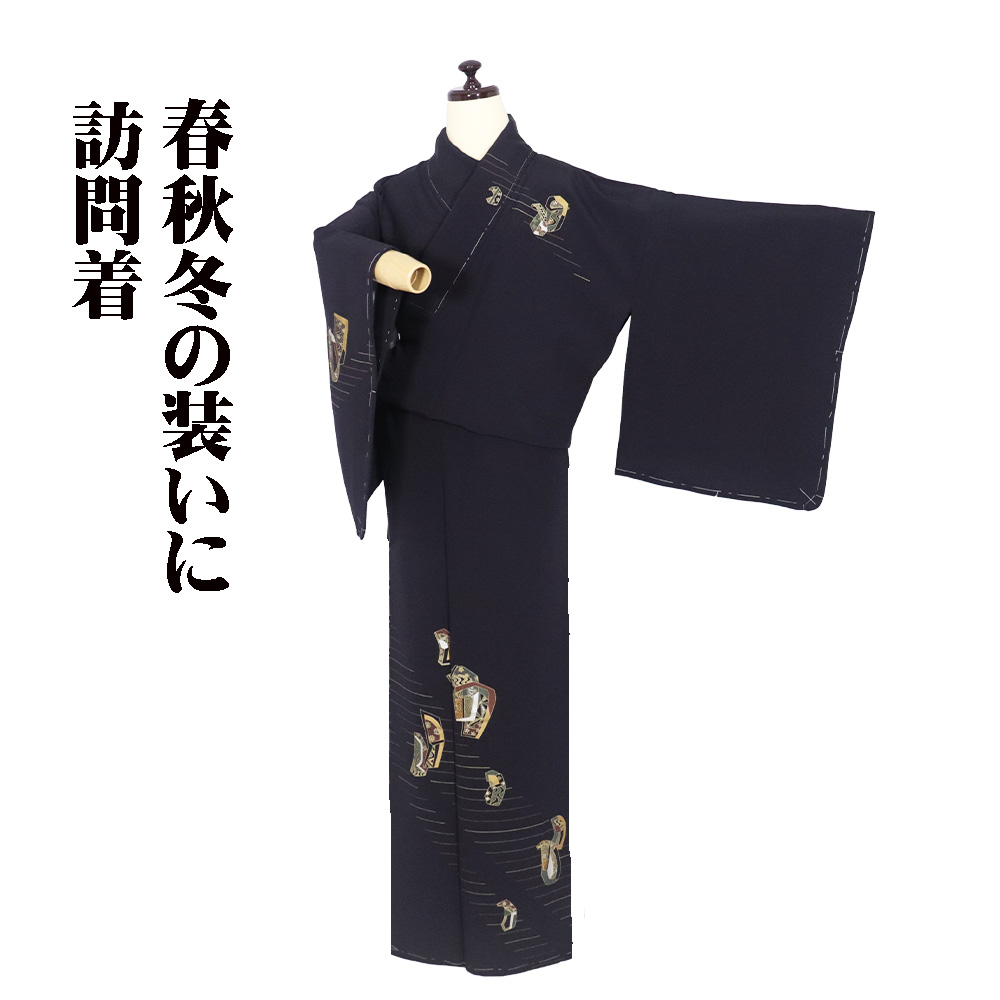 ＼ 20％offクーポン券 ／ 短い訪問着 袷 正絹 黒 金箔 琴柱 L大きさ ki31649 新品 レディース 地絹 差し上げ物 フォーマル 黒いこと ゴールド 30代 40代 50代 貨物輸送無料  差し上げ物 差し上げ物