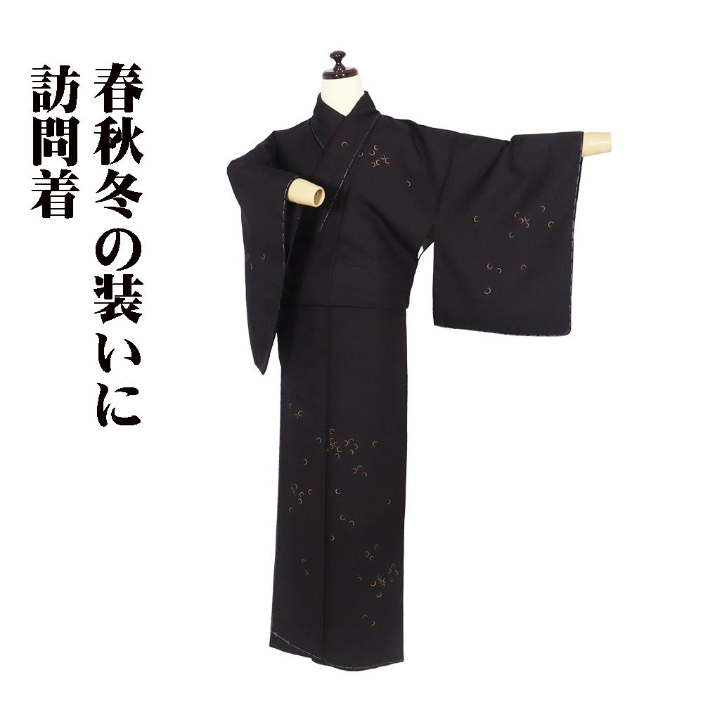 ＼ 特売品 ／ 訪問着 袷 正絹 濃い紫 縦縞 輪 Sサイズ ki30021 新品 ほうもんぎ houmongi レディース シルク ギフト 送料込み｜さかえや着物