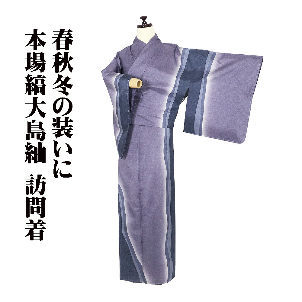 ＼ 20％offクーポン券 ／ 発祥地縞大島紬 短い訪問着 袷 正絹 紫 薄墨色 暈しよろけ縞 縦縞 ML大きさ ki31918 未当て嵌める品 レディース 地絹 30代 40代 50代 貨物輸送無料  差し上げ物 差し上げ物