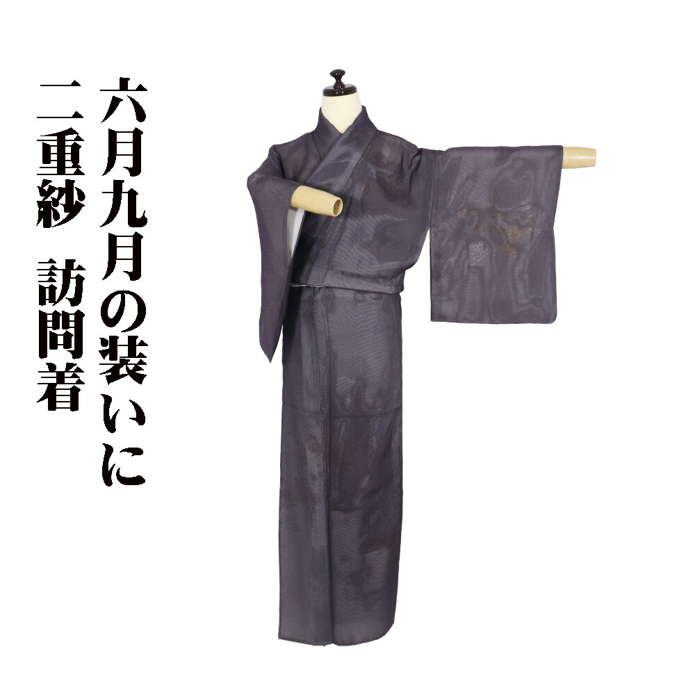 夏物着物 二重紗 紗織 付下げ 色無地 すすき 紅葉文様 正絹 y432 正絹紗袷（二重紗）訪問着レンタルフルセット「ススキ