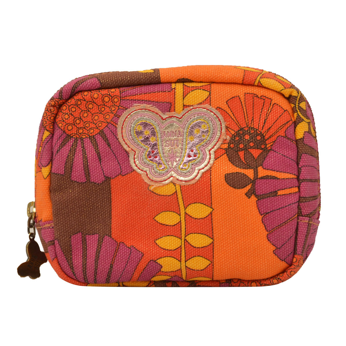 【※アウトレット※】アナスイ ANNA SUI ポーチ 化粧ポーチ コスメポーチ バタフライワッペン 306992 65 ピンク+オレンジ系マルチ