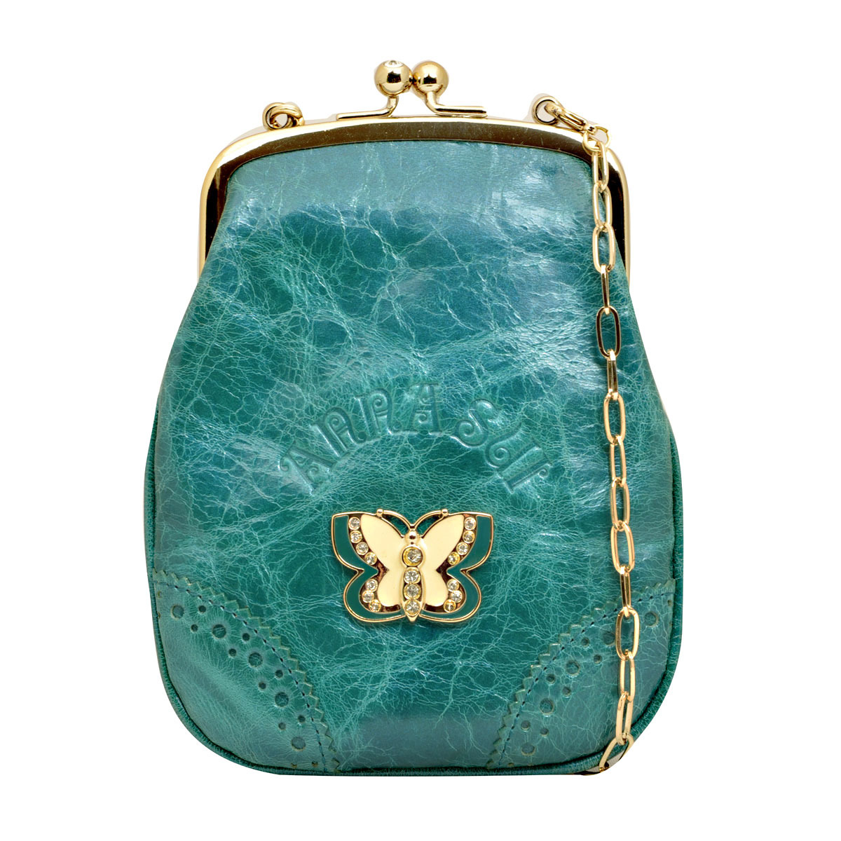 【※アウトネットボール※】アナスイ ANNA SUI チェーン店付き添い人 金入れ ミニ合切袋 ポシェット 御釣り入れ  307037 70 青緑色系