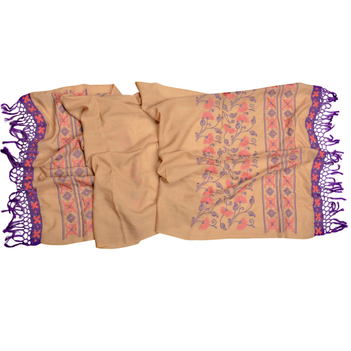 【百貨店SALE客体商いもの】アナスイ ANNA SUI 袈裟 膝掛け 大判 毛 刺しゅう 63030 03 83 100 レディース 駱駝+パープル系マルチ
