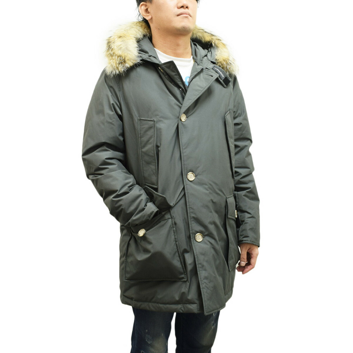 WOOLRICH ウールリッチ　ダウンコート　モッズコート　Ｌ　カーキ WOOLRICH Woolrich ウールリッチ ファー付き スカーレットパーカー