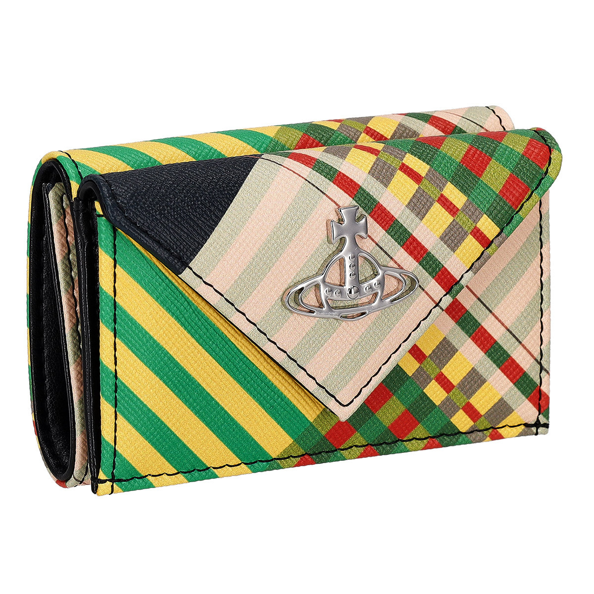 ヴィヴィアンウエストウッド Vivienne Westwood 財布 三つ折り財布 折りたたみ財布 小銭入れ付き 51150009U O102 レディース チェック柄 グリーン系マルチカラー｜Salada Bowl-おしゃれブランド通販
