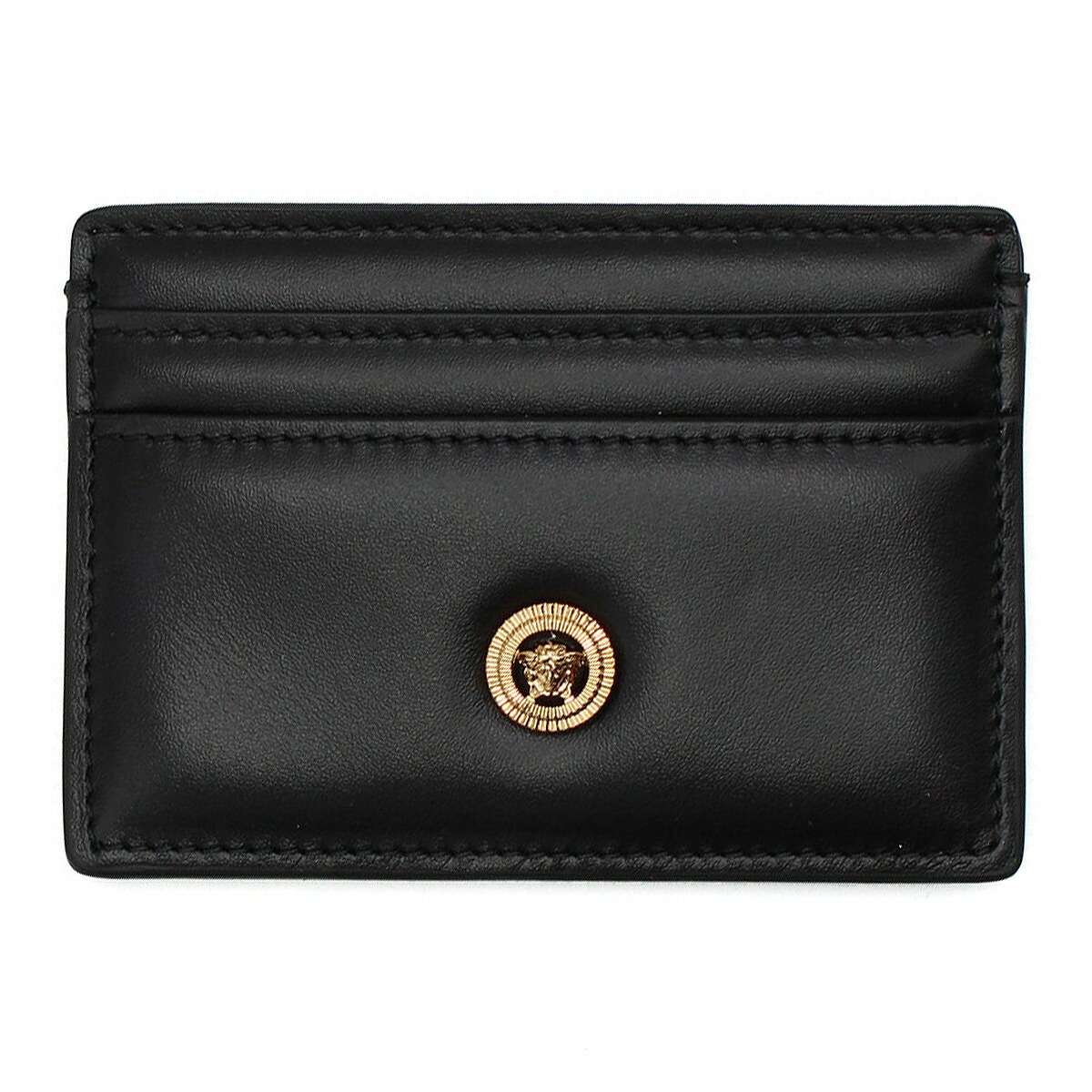 【極美品】ヴェルサーチ Vロゴ オールレザー カードケース ロゴ金具 ブラック 極美品】ヴェルサーチ Vロゴ オールレザー カードケース ロゴ